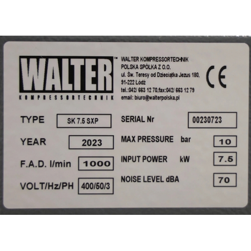 Гвинтовий компресор з ремінним приводом WALTER SK 7,5 SXP