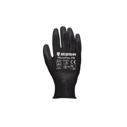 34007 арт. Рукавички MicroFlex BP трикотажні чорні з поліуретановим покриттям, неповний облив, розмір 10