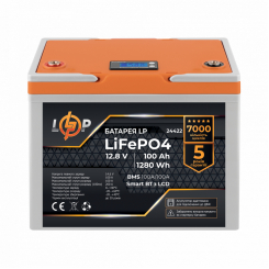Акумулятор LP LiFePO4 12,8V - 100 Ah (1280Wh) (BMS 100A/100А) пластик LCD Smart BT