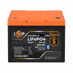 Акумулятор LP LiFePO4 12,8V - 64Ah (820Wh) (BMS 80A/64А) пластик Smart BT