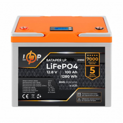 Акумулятор LP LiFePO4 12М (12,8V) - 100 Ah (1280Wh) (BMS 80A/40А) пластик LCD для ДБЖ