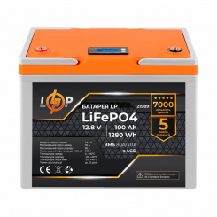 Акумулятор LP LiFePO4 LCD 12V (12,8V) - 100 Ah (1280Wh) (BMS 80A/40А) пластик
