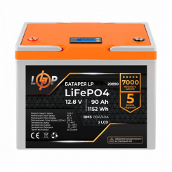 Акумулятор LP LiFePO4 LCD 12V (12,8V) - 90 Ah (1152Wh) (BMS 80A/40A) пластик