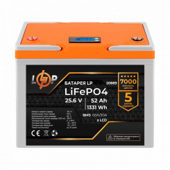 Акумулятор LP LiFePO4 LCD 24V (25,6V) - 52 Ah (1331Wh) (BMS 60A/30А) пластик