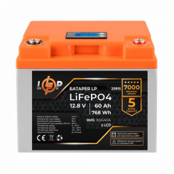 Акумулятор LP LiFePO4 для ДБЖ LCD 12V (12,8V) - 60 Ah (768Wh) (BMS 80A/40А) пластик