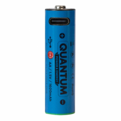 Акумулятор літій-іонний Quantum USB Li-ion AA  1.5V, 1600mAh plastic case, 2шт/уп