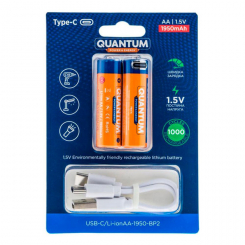 Акумулятор літій-іонний Quantum USB Li-ion AA 1.5V, 1950mAh blister+Type-C каб., 2шт/уп