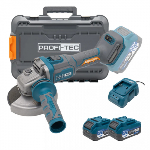 Акумуляторна кутова шліфувальна машина PROFI-TEC PPGA203 UltraCore (2×PT2040VX (4.0 Аг), зарядний пристрій)