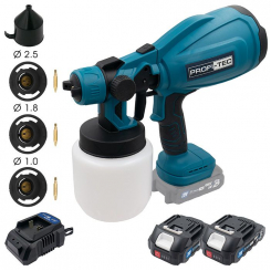 Акумуляторний фарбопульт PROFI-TEC PSG80020, 20В, 2 х PT2020MP 2,0Аг, зарядне, коробка, сопла