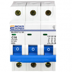 Автоматичний вимикач УкрЕМ ВА-2017/С 3р 16А АСКО