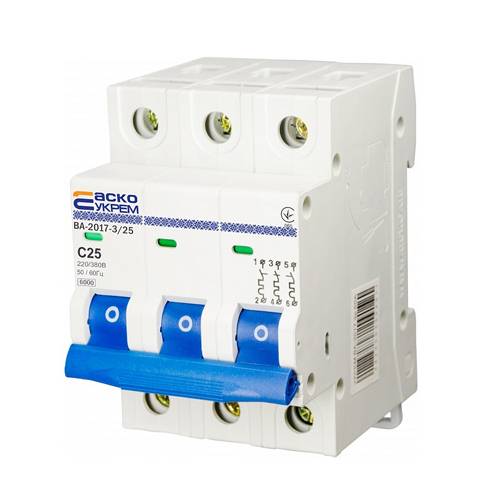 Автоматичний вимикач УкрЕМ ВА-2017/С 3р 25А АСКО