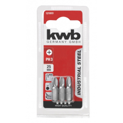 Біта з індустріальної сталі, PH3, 25мм, 3шт, KWB (121003)