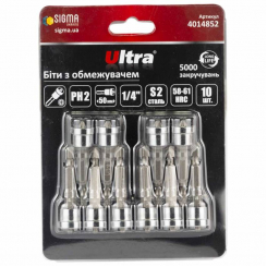 Біти з обмежувачем PH2×50мм ¼" 10шт S2 (блістер) ULTRA (4014852)