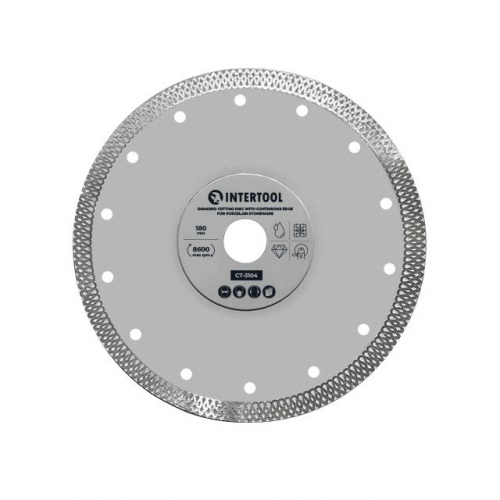 Диск алмазний відрізний з суцільною кромкою 180мм, по керамограніту INTERTOOL CT-3104