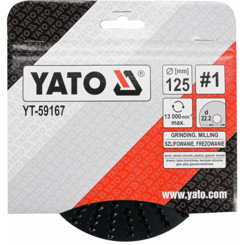 Диск-фреза шліфувальна YATO по дереву, фарбі, шпаклівці, алюмінію; Ø=125/22.2 мм, шорсткість №1