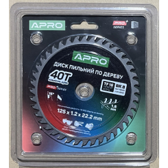 Диск пильний по дереву 125х22.2мм 40Т APRO PRO