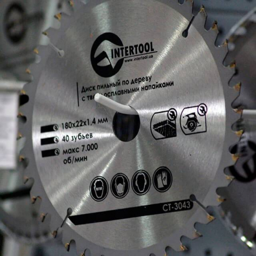 Диск пиляльний по деревині із твердосплавними напайками 180*22*1.5 мм, 40 зубів INTERTOOL CT-3043