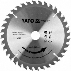 Диск пильний переможний по дереву YATO: 160x20x2.2x1.5 мм, 36 зубців, RPM до 9500 1/хв