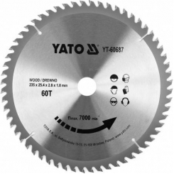 Диск пильний побідитовий по дереву YATO: 235x25.4x2.8x1.8 мм, 60 зубців, RPM до 7000 1/хв