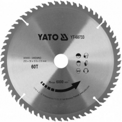 Диск пильний переможний по дереву YATO: 255x30x3.0x2 мм, 60 зубів, RPM до 6000 1/хв