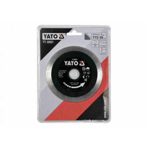 Диск відрізний алмазний по гресу, склу, кераміці YATO Ø=115х1.6х10х22.2 мм,в мокрому режимі
