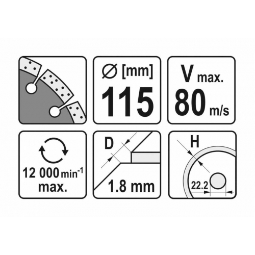 Диск відрізний алмазний по каменю і бетону YATO Ø=115x1.8x10x22.2 мм, в мокрому і сухому режимі