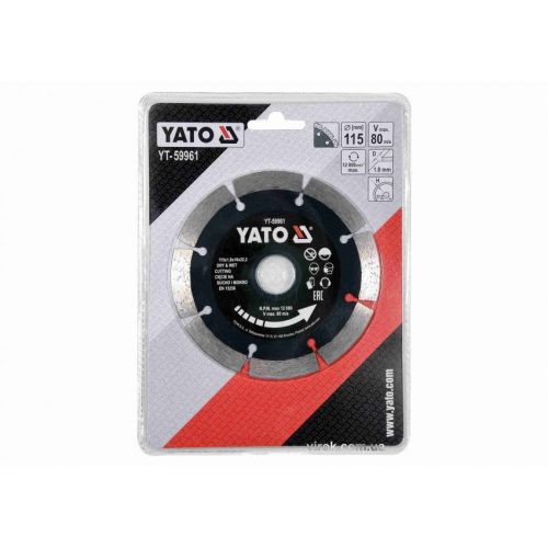 Диск відрізний алмазний по каменю і бетону YATO Ø=115x1.8x10x22.2 мм, в мокрому і сухому режимі