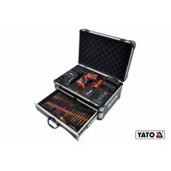 Дриль-шуруповерт ударний акумуляторний YATO 2 x Li-Ion 18 В + свердла + фрези + викруткові насадки + кейс