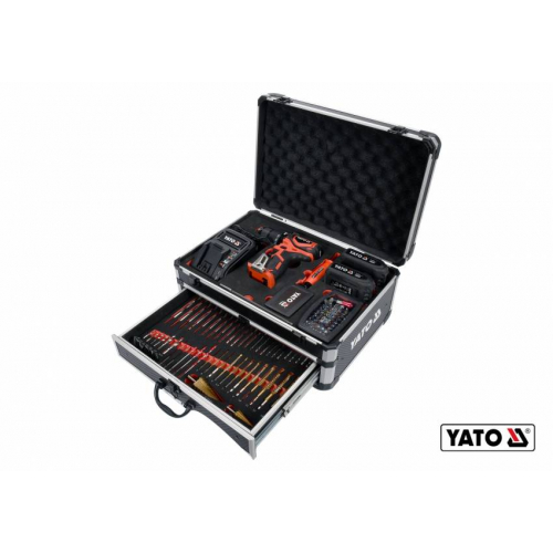 Дриль-шуруповерт ударний акумуляторний YATO 2 x Li-Ion 18 В + свердла + фрези + викруткові насадки + кейс