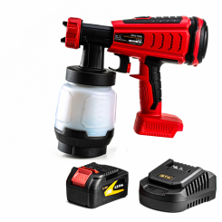 Фарборозпилювач акум. SG18/700BL, 18В, 700мл/хв, 800мл резервуар, 2 сопла-1,5 і 2,5мм, металевий корпус сопла та шток клапана, +акум. 4Аг, зарядний пристрій