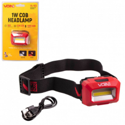 Ліхтар налобний VOIN VL-103, 1W-COB (W/R)/АКБ1200mAh/реєстр. нахилу