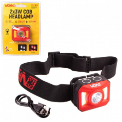 Ліхтар налобний VOIN VL-163, 2 x 3W-COB (W/R) 3W XPE/АКБ800mAh/рег. нахилу