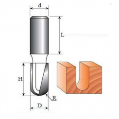 Фреза Пазова жолобник №1012 (D14, h25, L60) 08-009-140