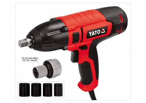 Гайковерт ударний мережевий YATO: 1/4" HEX x 1/2" F, 450 Вт, 450 Нм, 3300 об/хв 4 головки та кейс