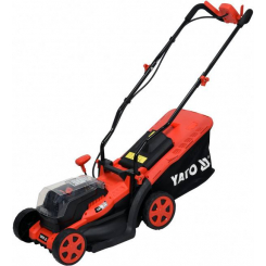 Газонокосарка на 4-х колесах акумул. YATO : 2х Li-Ion 18 В 2 Агод, обрізн діап.Ø=34см, ємність 35 л