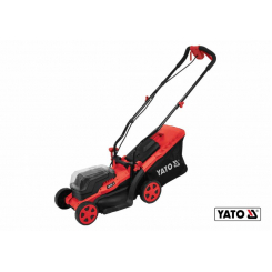 Газонокосарка на 4-х колесах акумул. YATO: 2хLi-Ion 18В,обрізн діап.Ø=34см,ємн-35л (БЕЗ АКУМУЛЯТОРА)