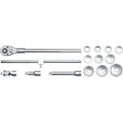 Головки торцеві 6-гранні YATO: квадрат 3/4", М=30-60 мм з інстр-ми, набір 15 шт., набір