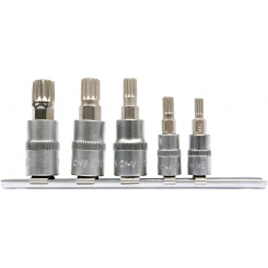 Головки торцеві з викруткою. вставками SPLINE YATO, із квадр. 1/4": M5, M6 та 3/8": M8, 10, 12, кпл. 5 штук.