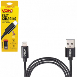 Кабель VOIN USB - Lightning 3А, 1m, black (швидка зарядка/передача даних)