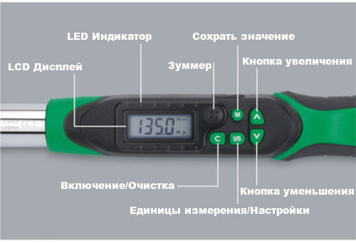 Ключ динамометричний двосторонньої дії 6,8-135Нм (цифровий) 3/8" TOPTUL DT-135I3