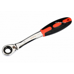 Ключ накидний, вигнутий з тріщаткою YATO: М11, HRC 42-48, Cr-V, з гумовою ергономічною ручкою