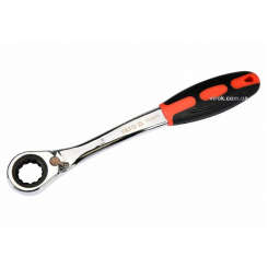 Ключ накидний, вигнутий з тріщаткою YATO: М15, HRC 42-48, Cr-V, з гумовою ергономічною ручкою