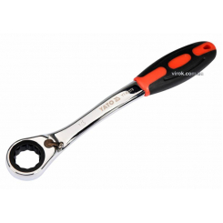 Ключ накидний, вигнутий з тріщаткою YATO: М16, HRC 42-48, Cr-V, з гумовою ергономічною ручкою