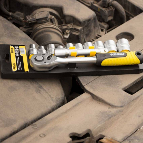 Ключ-тріскачка 1/2" з набором насадок та подовжувачем 12шт CrV mid Sigma (6003701)