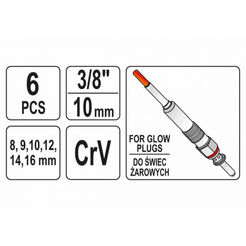 Ключі торцеві для свічок розжарювання YATO: 3/8", 8-16 мм, на шарнірі, Cr-V, 6 шт. кейс.