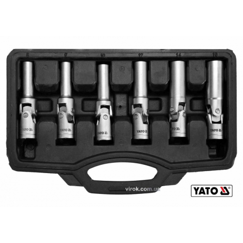 Ключі торцеві для свічок розжарювання YATO: 3/8", 8-16 мм, на шарнірі, Cr-V, 6 шт. кейс.
