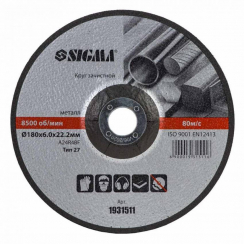 Коло зачистне по металу Ø180х6.0х22.2мм, 8500 об/хв Sigma (1931511)