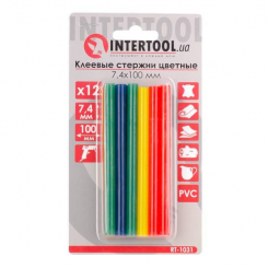 Комплект стрижнів клейових кольорових 7,4*100 мм, 12 шт INTERTOOL RT-1031
