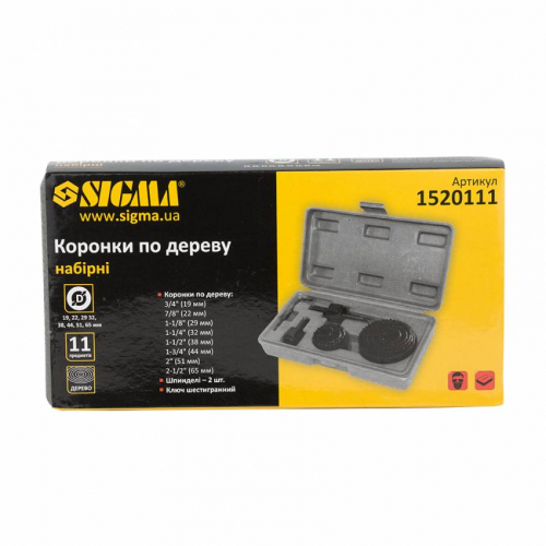 Коронки по дереву набірні Ø19; 22; 29; 32; 38; 44; 51; 65мм Sigma (1520111)