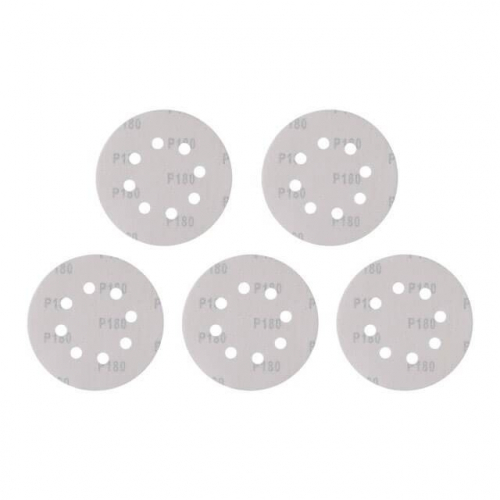 Круг наждаковий самоклейний 125 мм з отворами , папір класу С, густина - 140 г/м², К180, уп. 5 од. INTERTOOL BT-0589